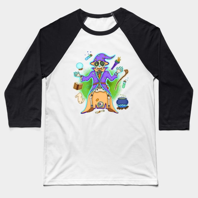 The skeleton Wizard - Dia De Los Muertos - Mythical character lover Baseball T-Shirt by Scriptnbones